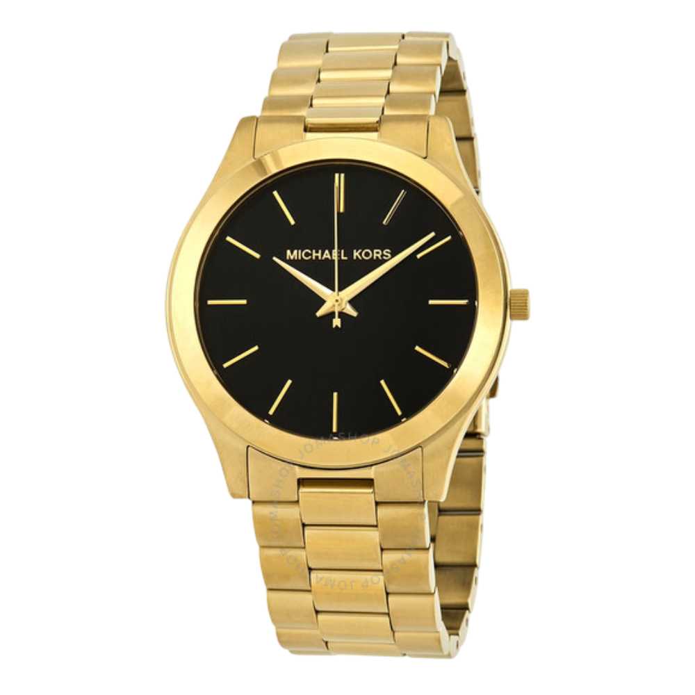 Michael Kors Slim Runway Men's 44mm Yellow Gold-Tone Bracelet Watch - Black Dial