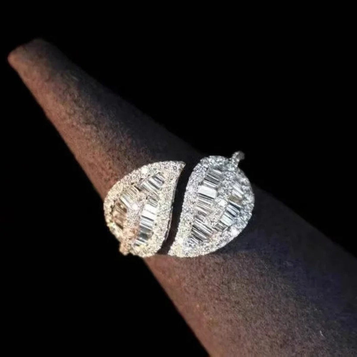 Anna Zuckerman Olivia 83 Women's 2 ct. Diamond Crystalline Bypass Leaf Ring in Platinum-Plating over 925 Sterling Silver - Size 9