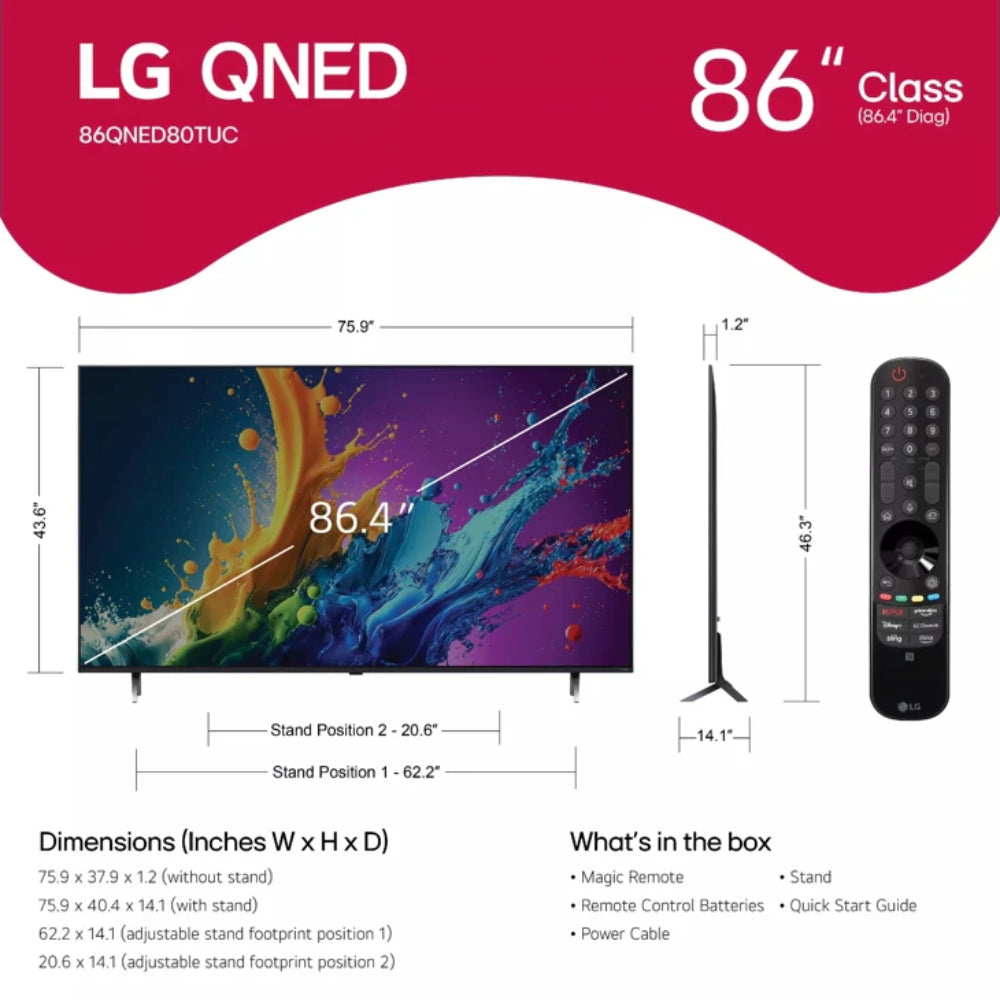 Televisor LG QNED 4K UHD de 86" con webOS 24, serie QNED80T