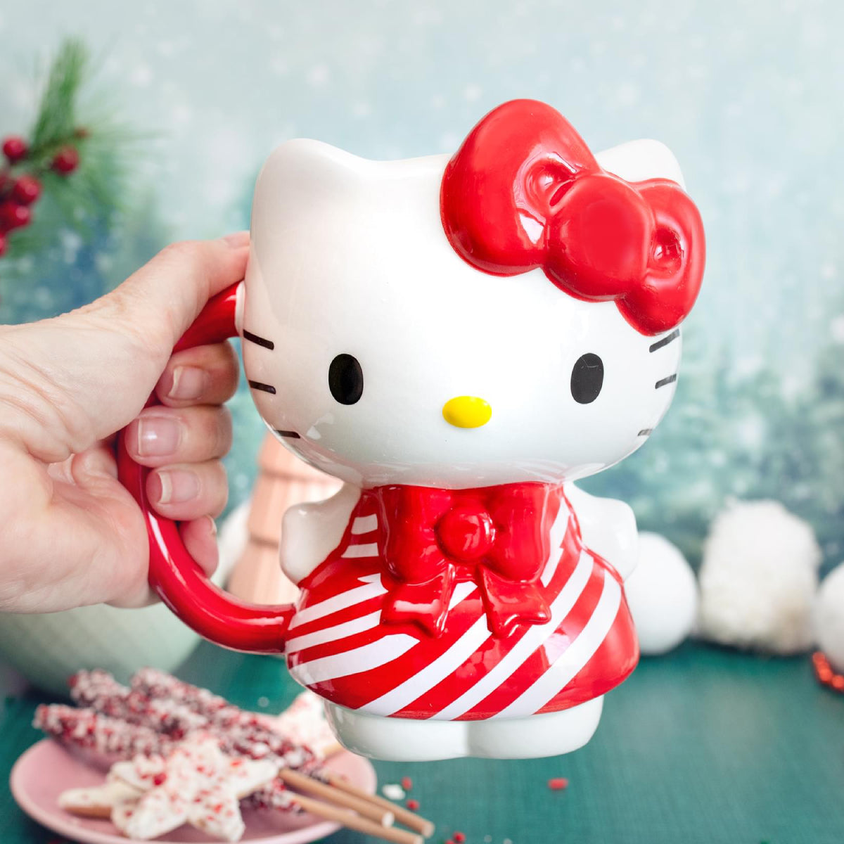Sanrio Hello Kitty Candy Cane Dress 3D 20 oz Sculpted Ceramic Mug - Red/White