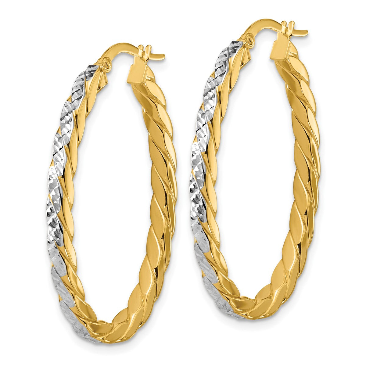 14K Yellow Gold Leslie's Women's 2.7mm Diamond-Cut Hoop Earrings with Rhodium Plating