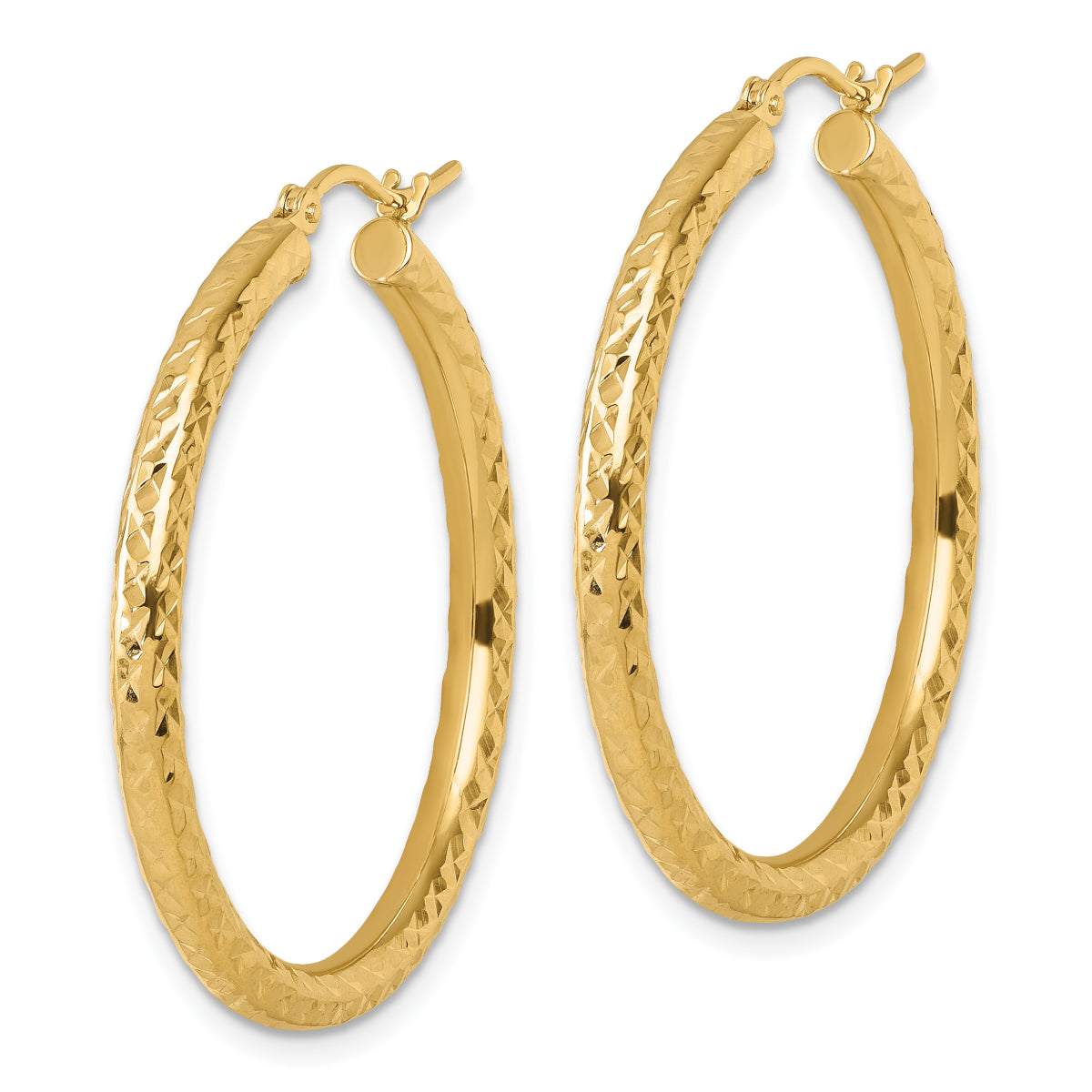 14K Leslie's Women's 3mm Diamond-Cut Hoop Earrings in 14K Yellow Gold