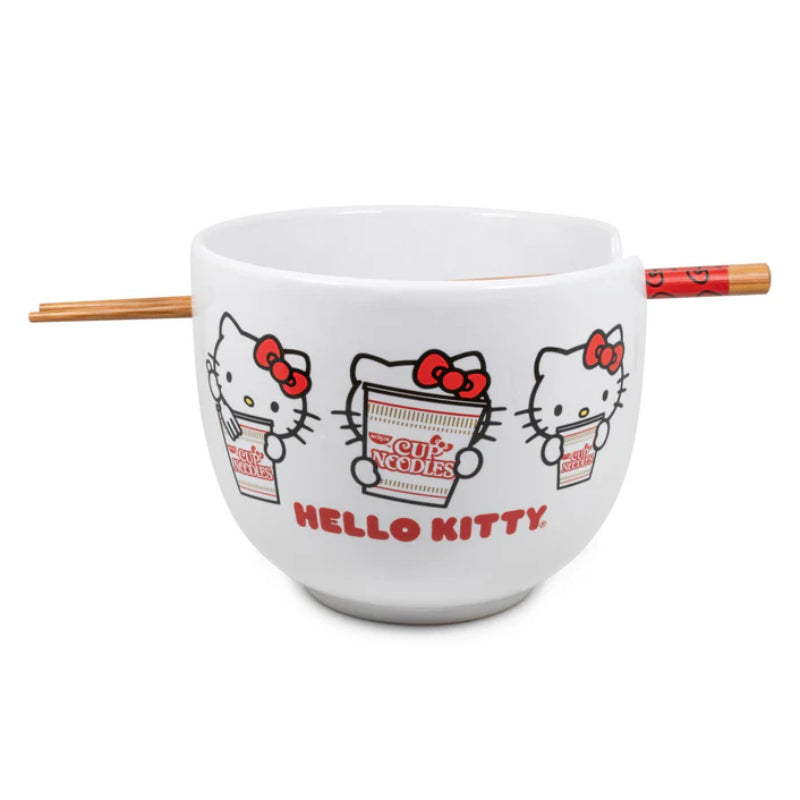 Sanrio Hello Kitty Cup Noodles 20 oz Ceramic Ramen Bowl with Chopsticks - White