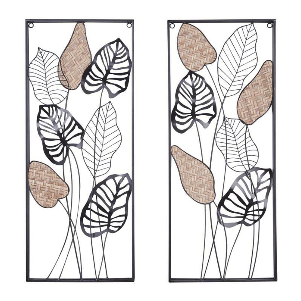 UMA Enterprises Contemporary Tall Cut-Out Leaf Wall Decor in Metal - Gold/Black (Set of 2)