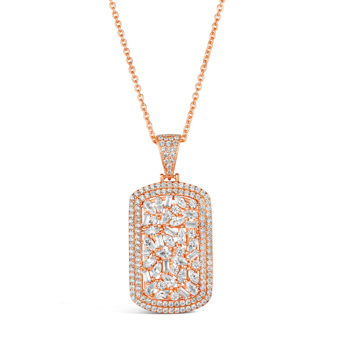 Anna Zuckerman Olivia 48 Women's 20" Diamond Crystalline Dog Tag Necklace in 18K Rose Gold-Plating over 925 Sterling Silver