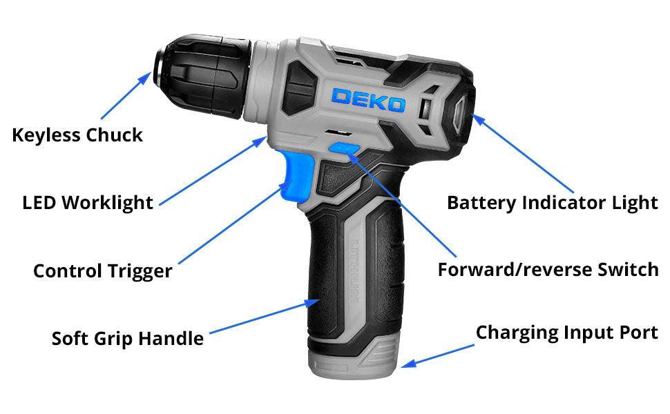 DEKO Drill Set: 8V Cordless Tool Kit for Home Use 126 Piece