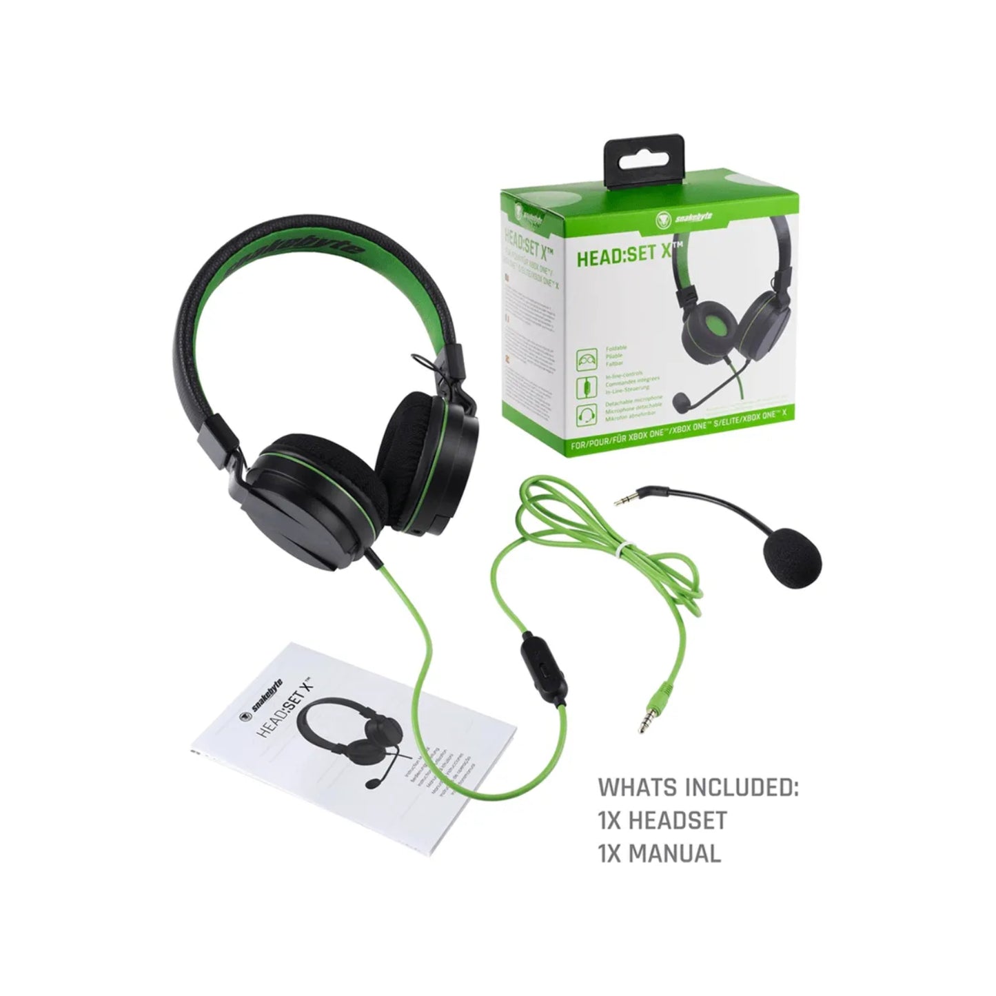 Auriculares estéreo con cable Snakebyte X y micrófono para Xbox One, color verde y negro