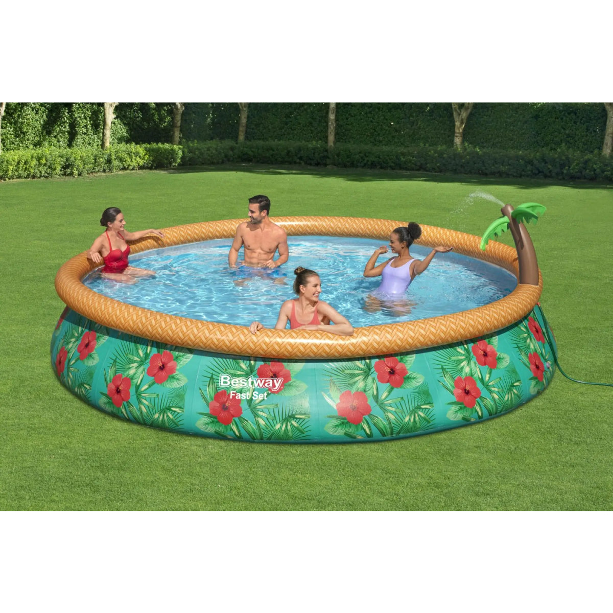 Bestway Fast Set Paradise Palms 15’ X 33” Round Inflatable Pool Set With Sprinkler - Curacao