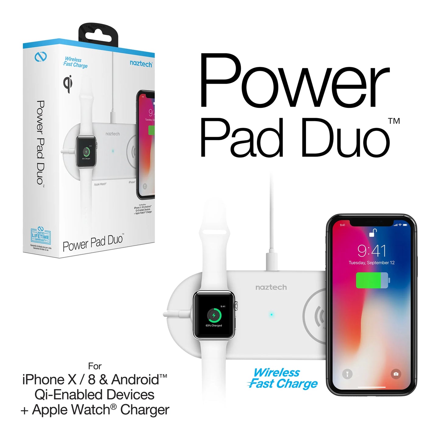 Naztech Power Pad Duo Qi Wireless Fast Charger - White