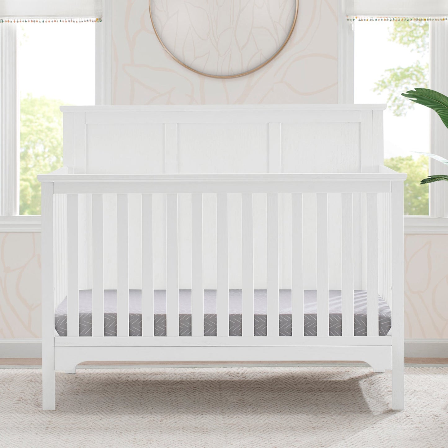 Delta Children Sweet Beginnings Sage Flat Top White 6-in-1 Convertible Wooden Crib