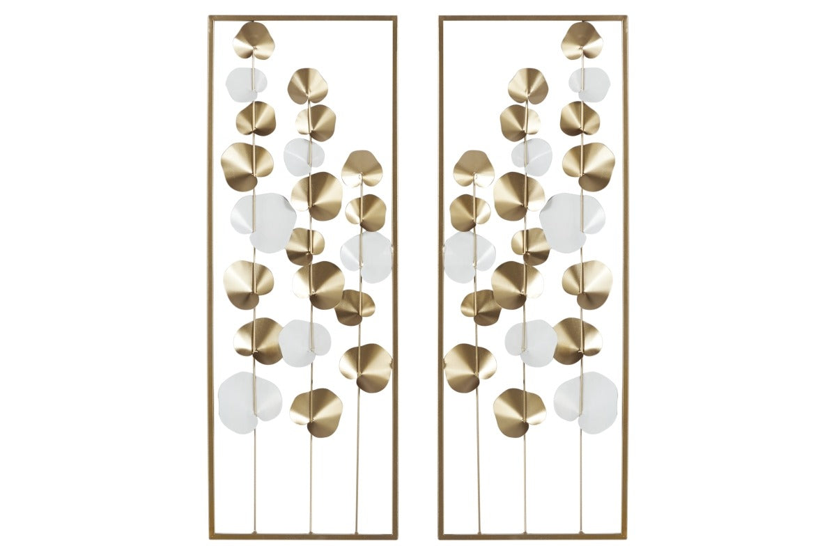 Rectangular Gold and White Metal Framed Leaf 12 in. x 33.5 in.