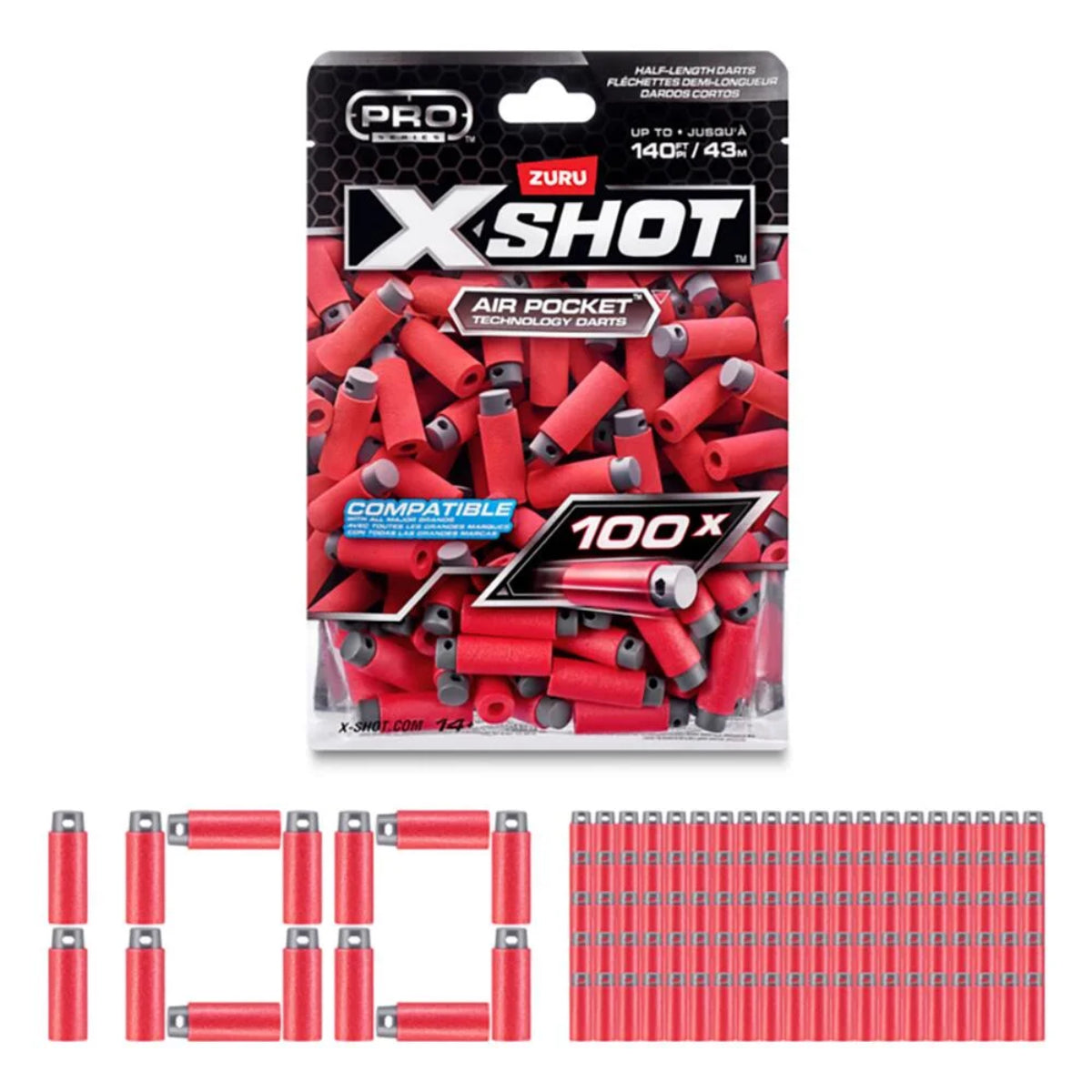 XShot Pro Half Length Refill Darts (100-Pieces) - Red