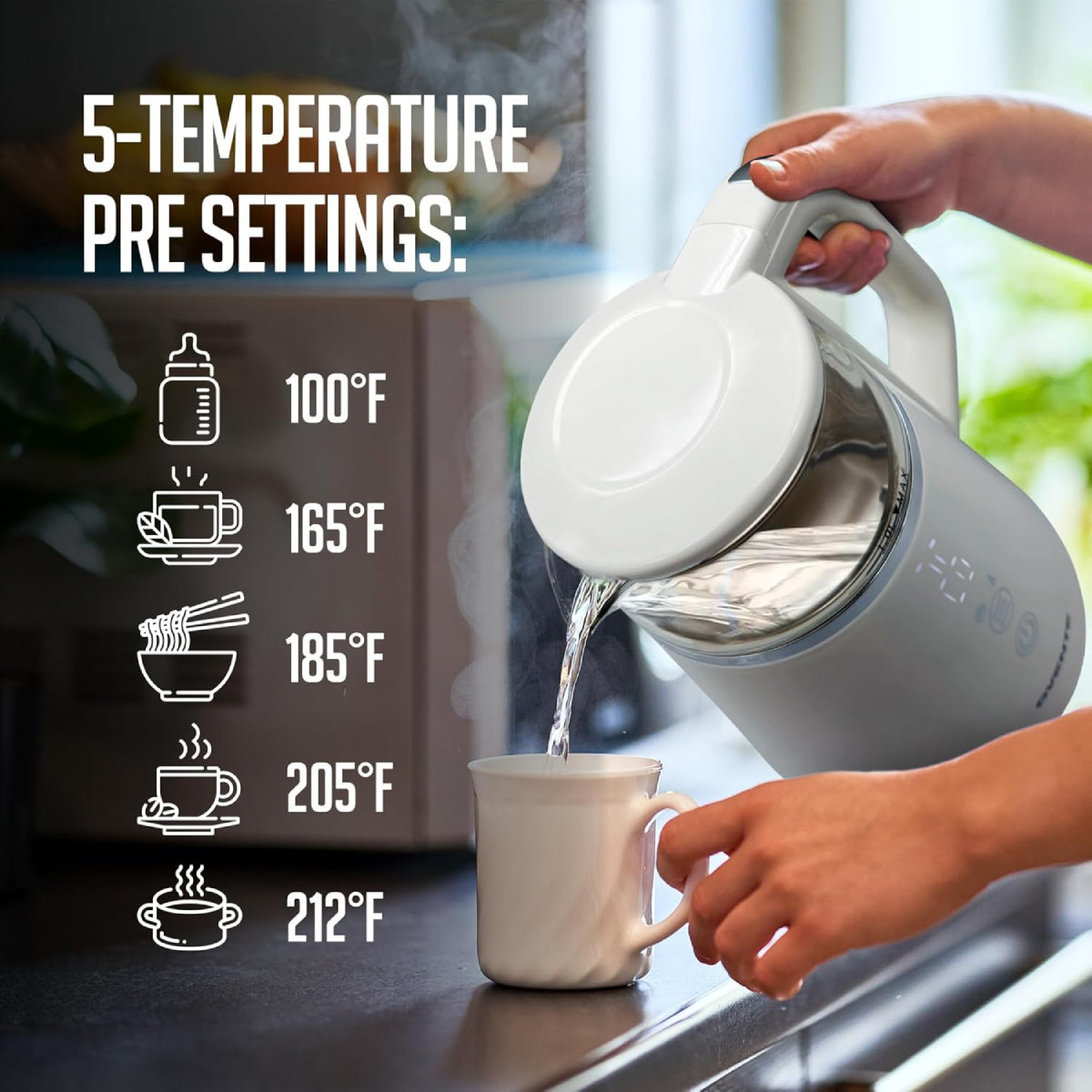 Ovente 1500W Electric Kettle with 5 Temperature Control Presets