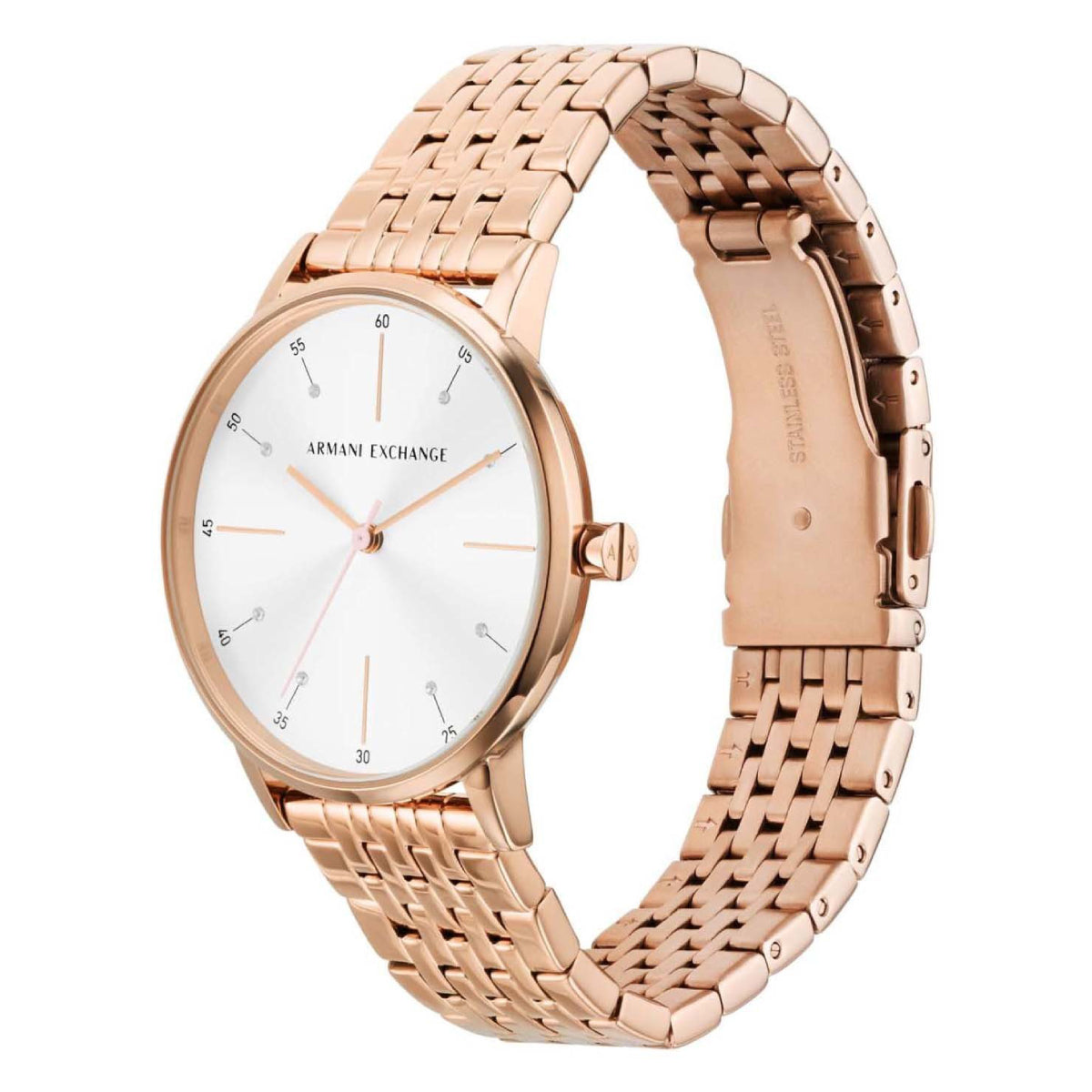 Armani Exchange Women's 36mm Rose Gold-Tone Bracelet Watch with Necklace - White Dial