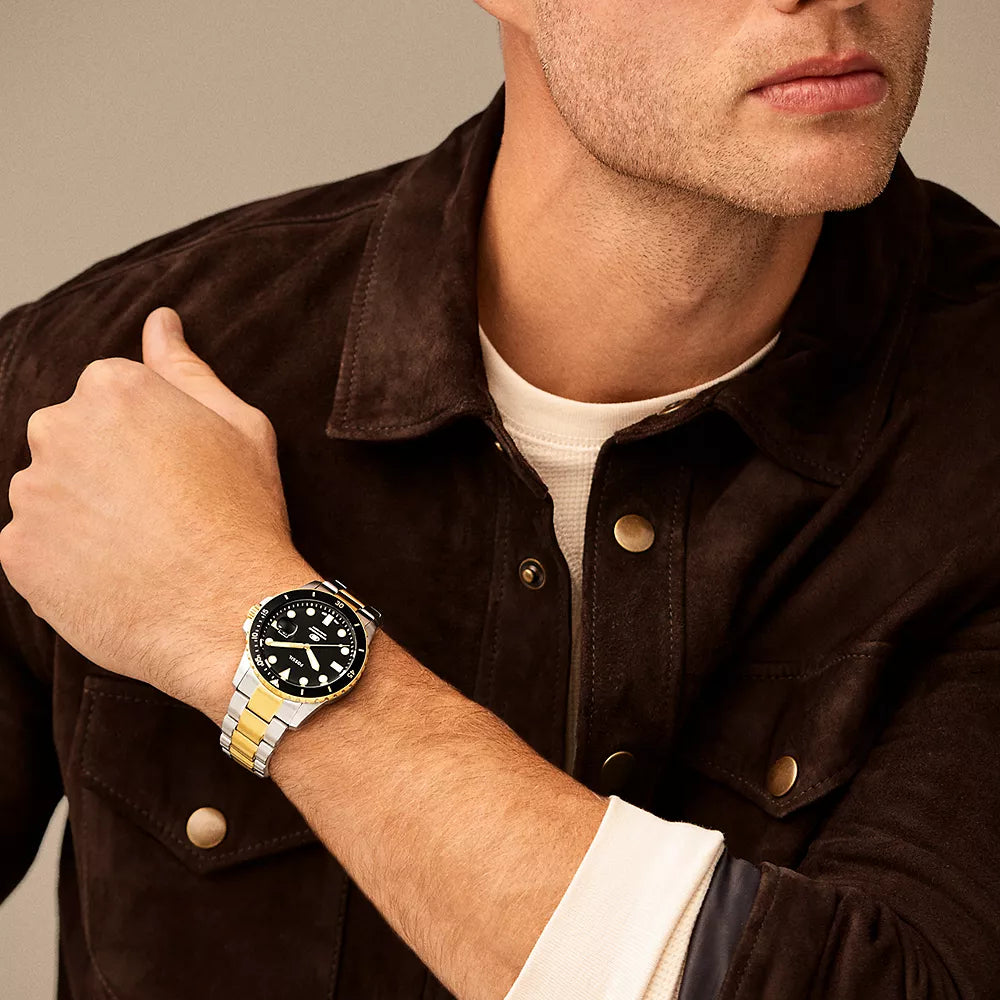 Fossil Blue Dive 42mm Two-Tone Bracelet Watch - Black Dial