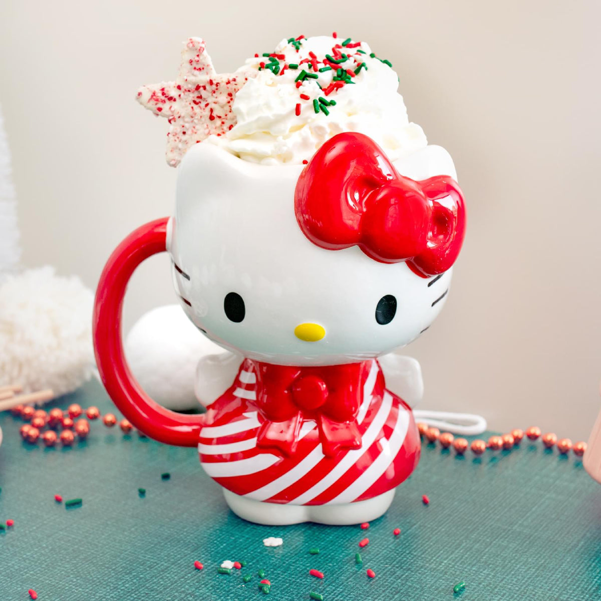 Sanrio Hello Kitty Candy Cane Dress 3D 20 oz Sculpted Ceramic Mug - Red/White