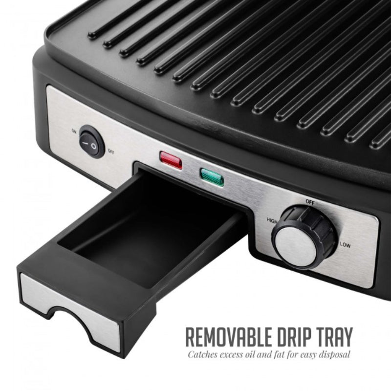 Ovente GP1861BR 4-Slice Electric Panini Grill with Double-Sided Non-Stick Plates - Silver