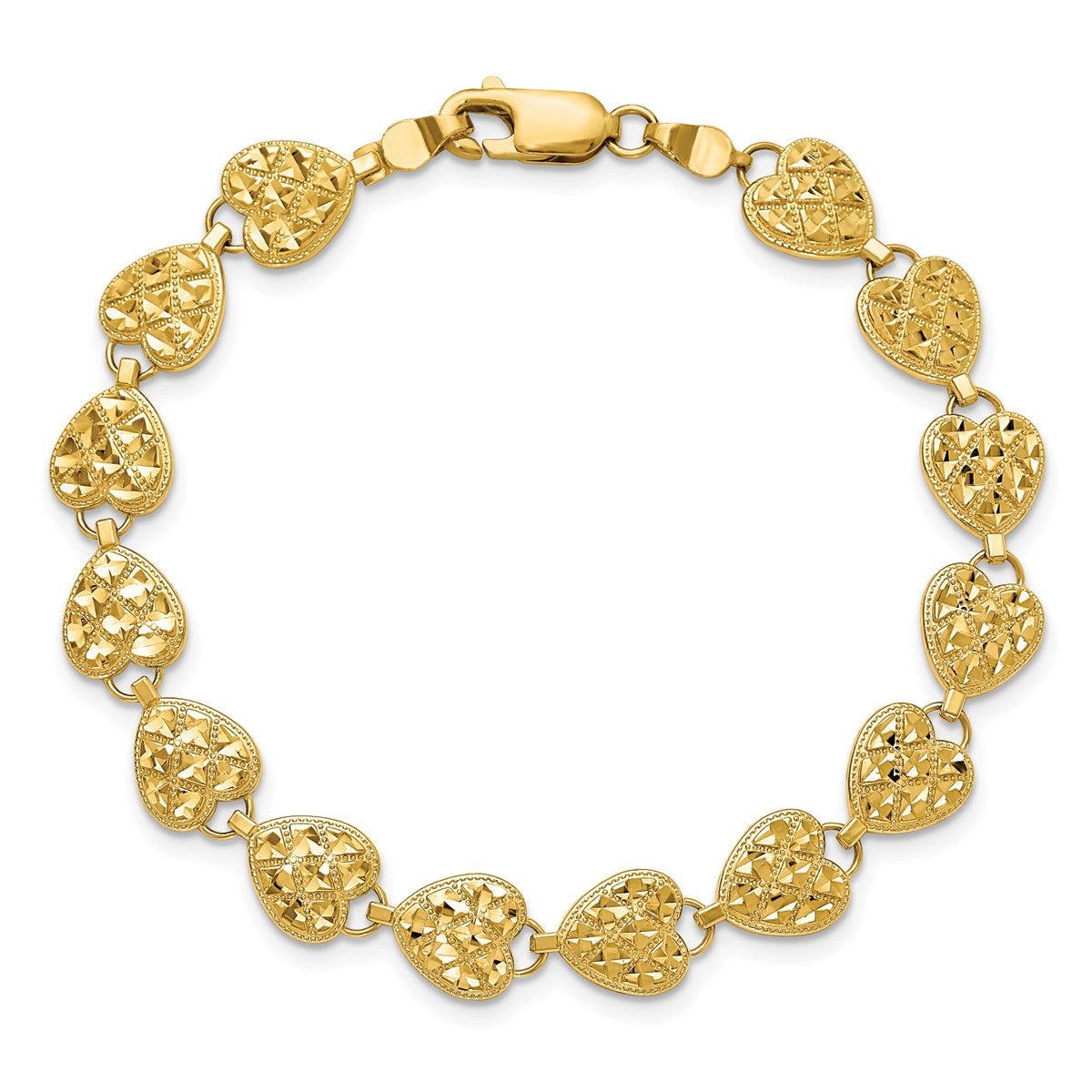 14K Women's 7.5" Hearts Bracelet in 14K Yellow Gold