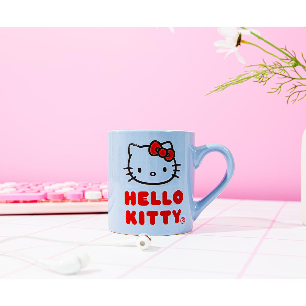 Sanrio Hello Kitty Logo Wax Resist 14 oz Ceramic Mug - Blue