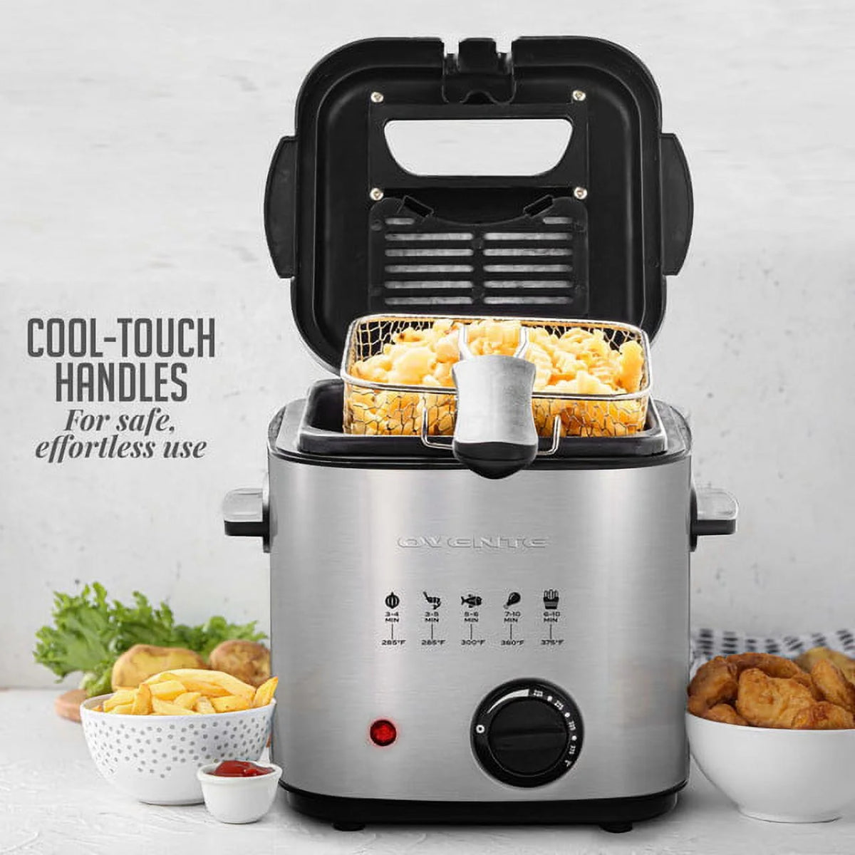 Ovente FDM1501BR 1.5 L Electric Deep Fryer with Removable Basket - Silver