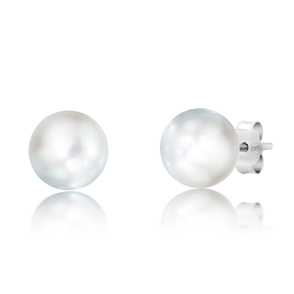 Crislu Women's Pearl Stud Earrings in Pure Platinum-Plated over 925 Sterling Silver