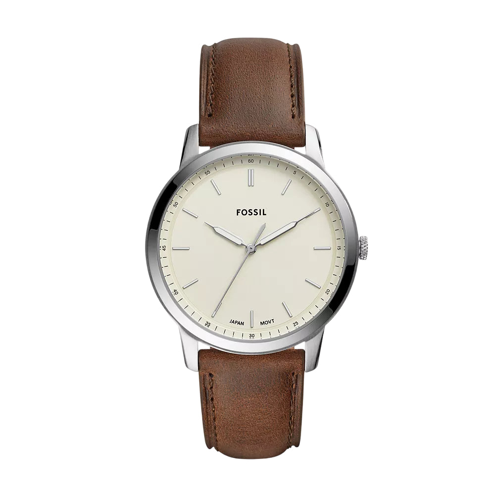 Fossil The Minimalist 3H Men's 44mm Brown Strap Watch - Beige Dial