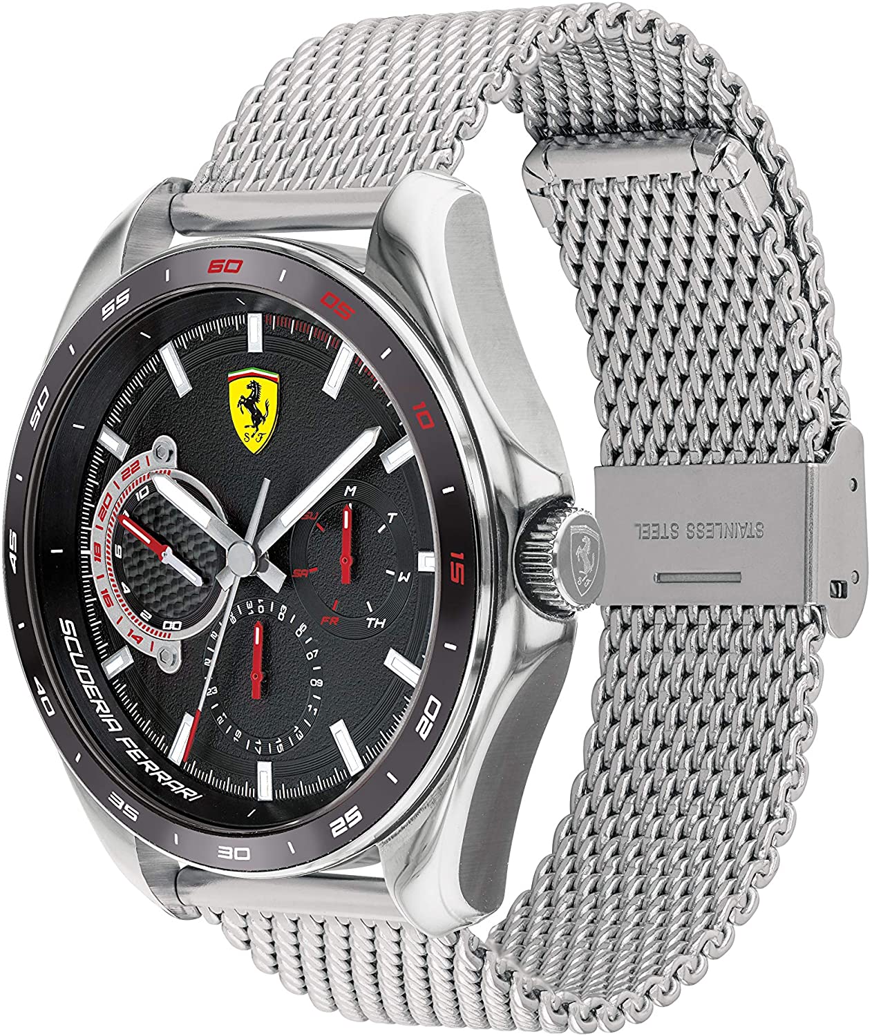 Ferrari Speed Racer Men's 44mm Quartz Stainless Steel Silver Bracelet Watch - Black Dial - Curacao