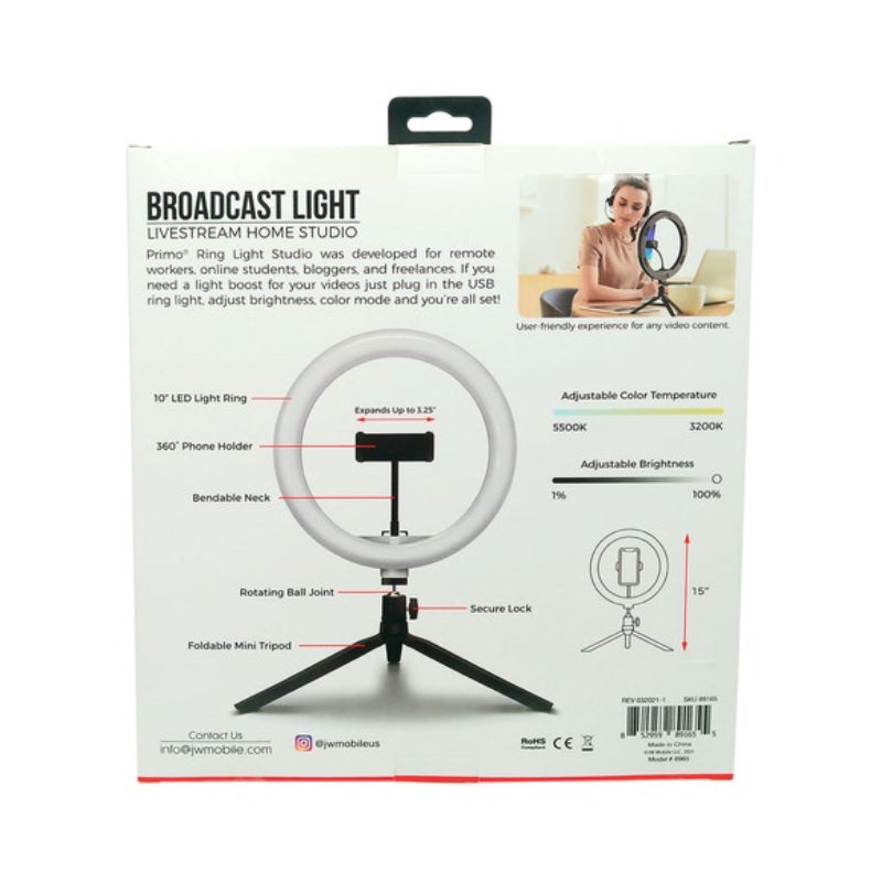 Primo 10" Ring Light Desktop Tripod - Black/White