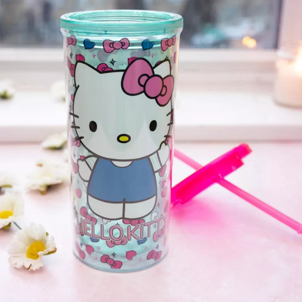 Sanrio Hello Kitty Bows and Hearts 20 oz Carnival Cup with Lid and Straw - Multicolor