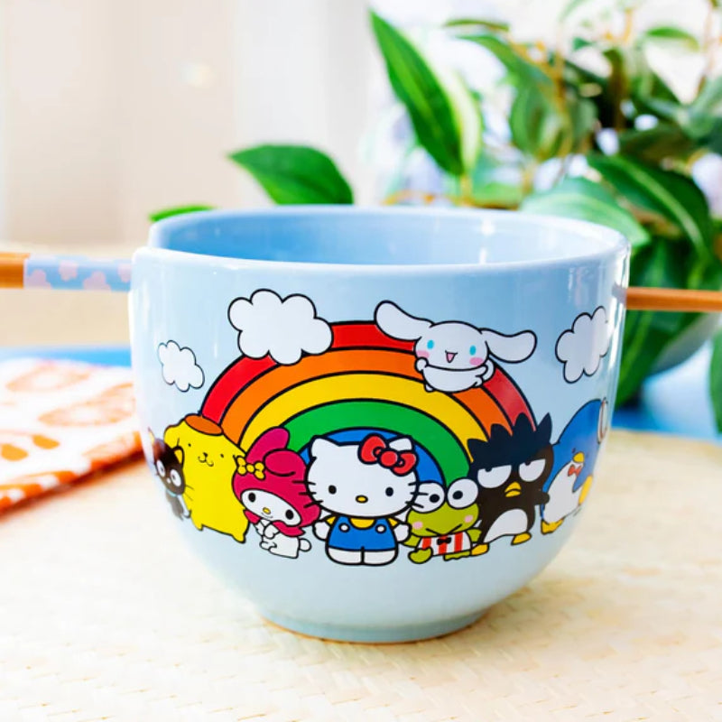 Sanrio Hello Kitty and Friends Rainbow 20 oz Ceramic Ramen Bowl and Chopstick Set - Multicolor
