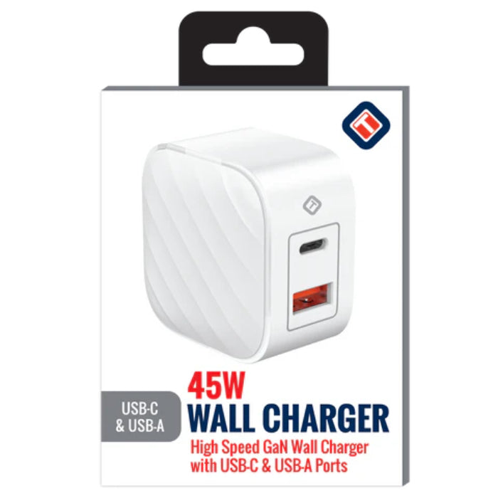 TekYa 45W GaN Dual USB-C Port Wall Charger - White