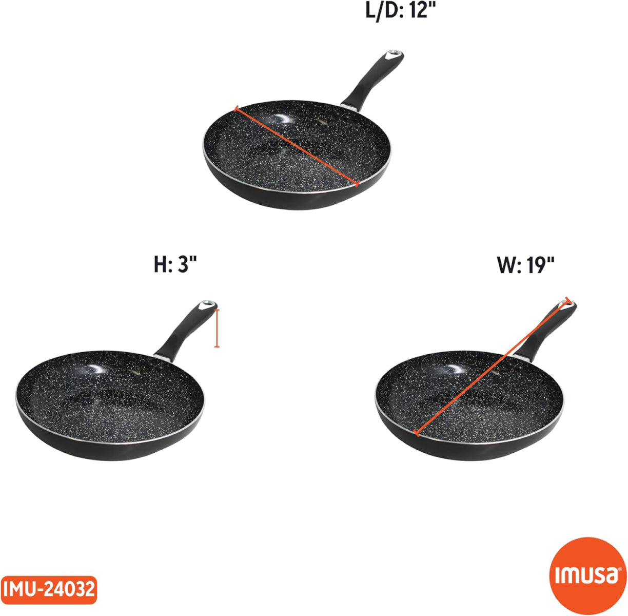 Imusa GAU/24032 12" Bistro Nonstick Fry Pan with Bakelite Handle - Black