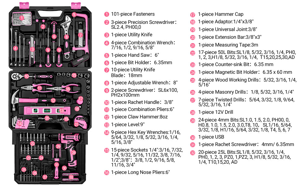 DEKO Home Mechanic Toolbox with 12V Cordless Drill Set