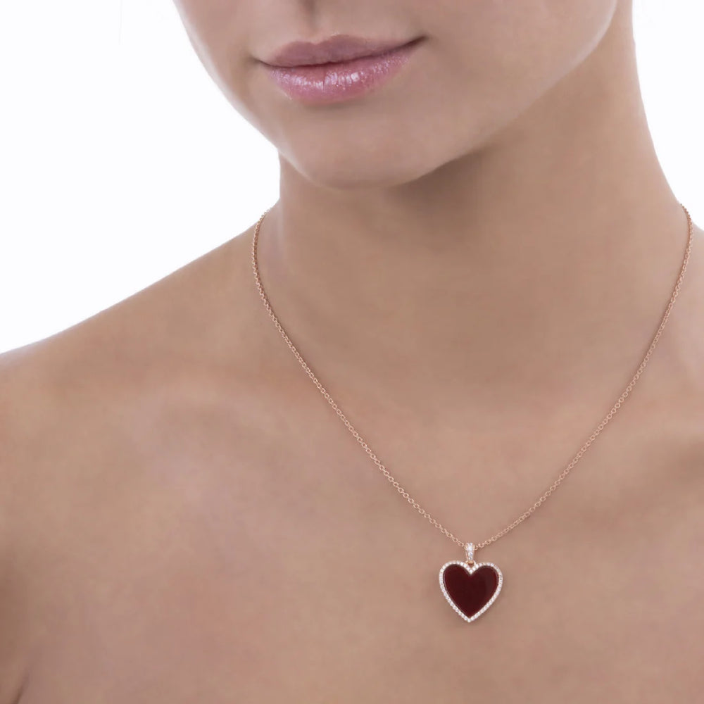 Anna Zuckerman HOC03 Women's Diamond Crystalline And Carnelian Red Inlay Necklace in 18k Yellow Gold-Plating over 925 Sterling Silver