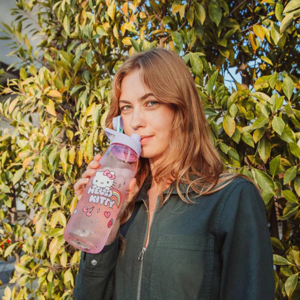 Sanrio Hello Kitty Rainbow Treats and Stars 28 oz Water Bottle with Lid - Multicolor