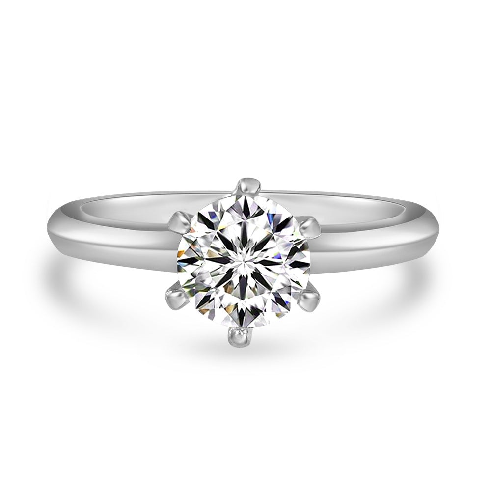 Anna Zuckerman Anastasia 01 Women's 1 ct. Diamond Crystalline Solitaire Engagement Ring in Platinum-Plating over 925 Sterling Silver - Size 9