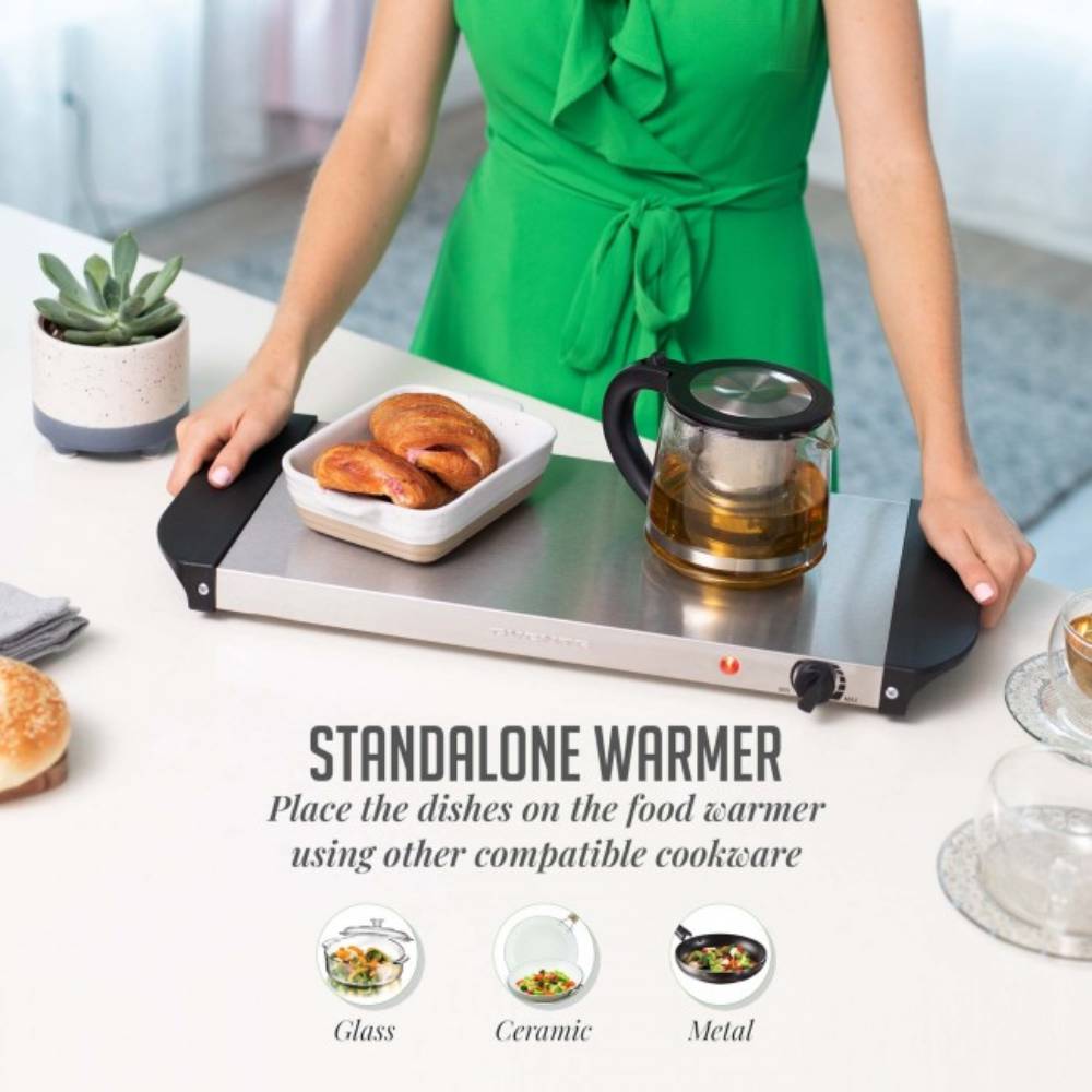 Ovente FW173S Electric Buffet Server with Warming Tray - Silver