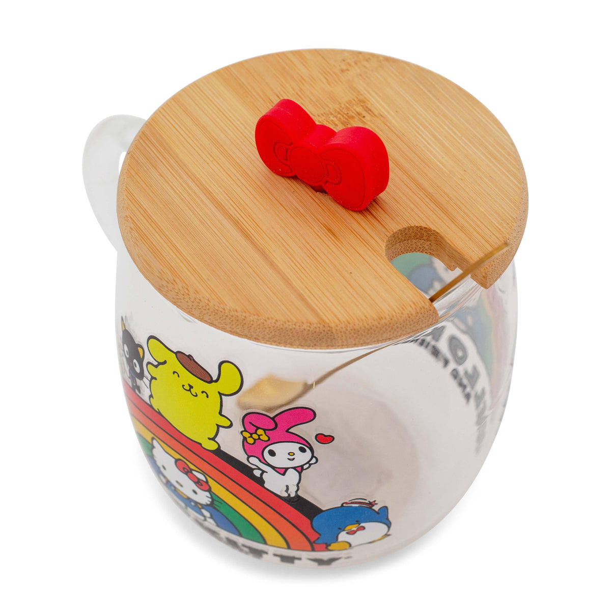 Sanrio Hello Kitty and Friends 17 oz Rainbow Glass Mug with Lid and Spoon - Multicolor