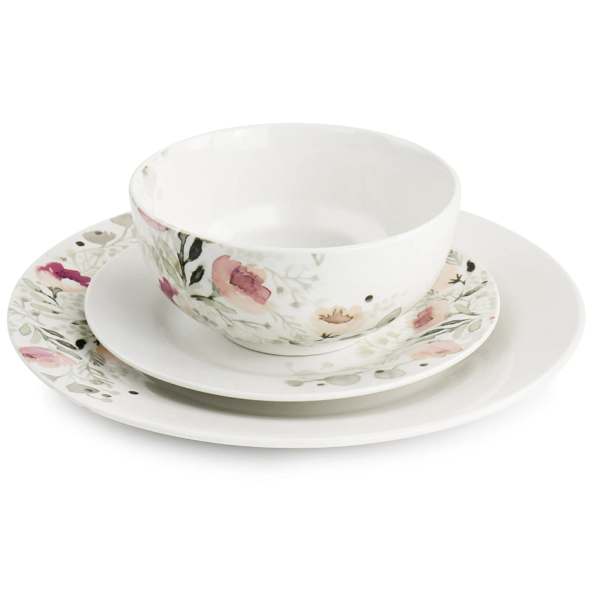 Gibson Home 127030 Lily Garden Dinnerware Set (12 Piece) Set - White/Pink