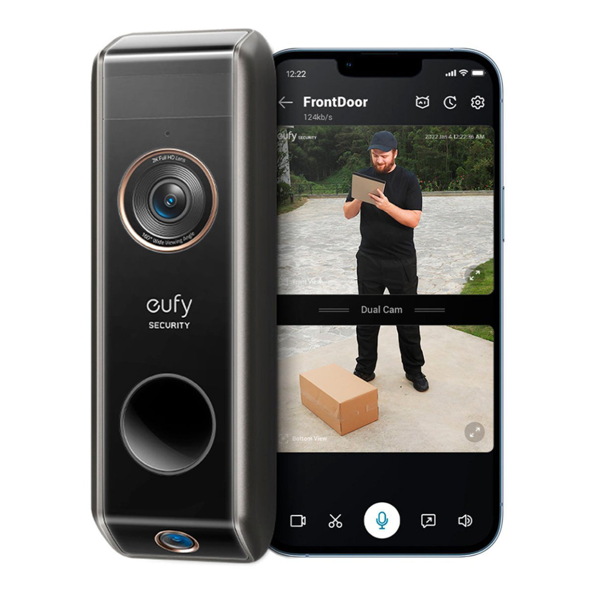 eufy Security E8213J11 Smart WiFi Dual Cam 2K HD Video Doorbell with Battery Operated - Black