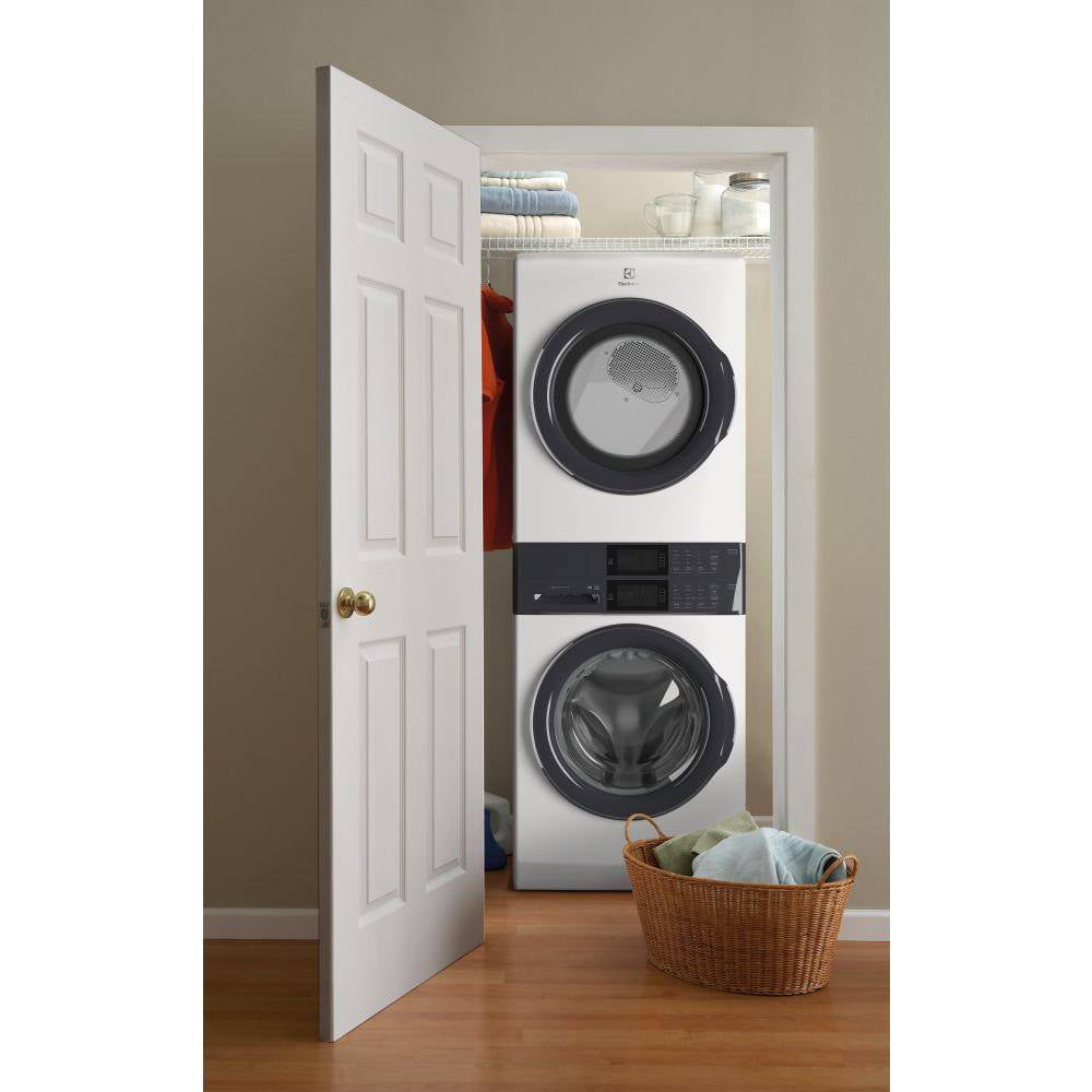 Lavadora apilada Electrolux ELTG7300AW de 4,4 pies cúbicos y secadora a gas de 8,0 pies cúbicos, torre de lavandería con lavado LuxCare, color blanco
