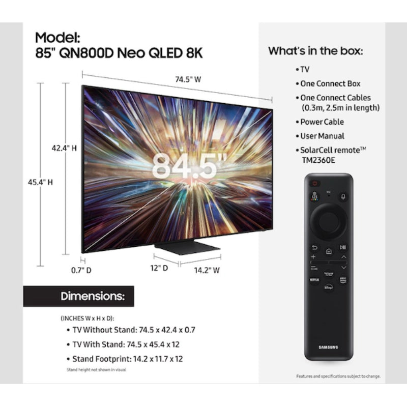 Samsung 85" Class QN800D Series Neo QLED 8K Smart Tizen TV