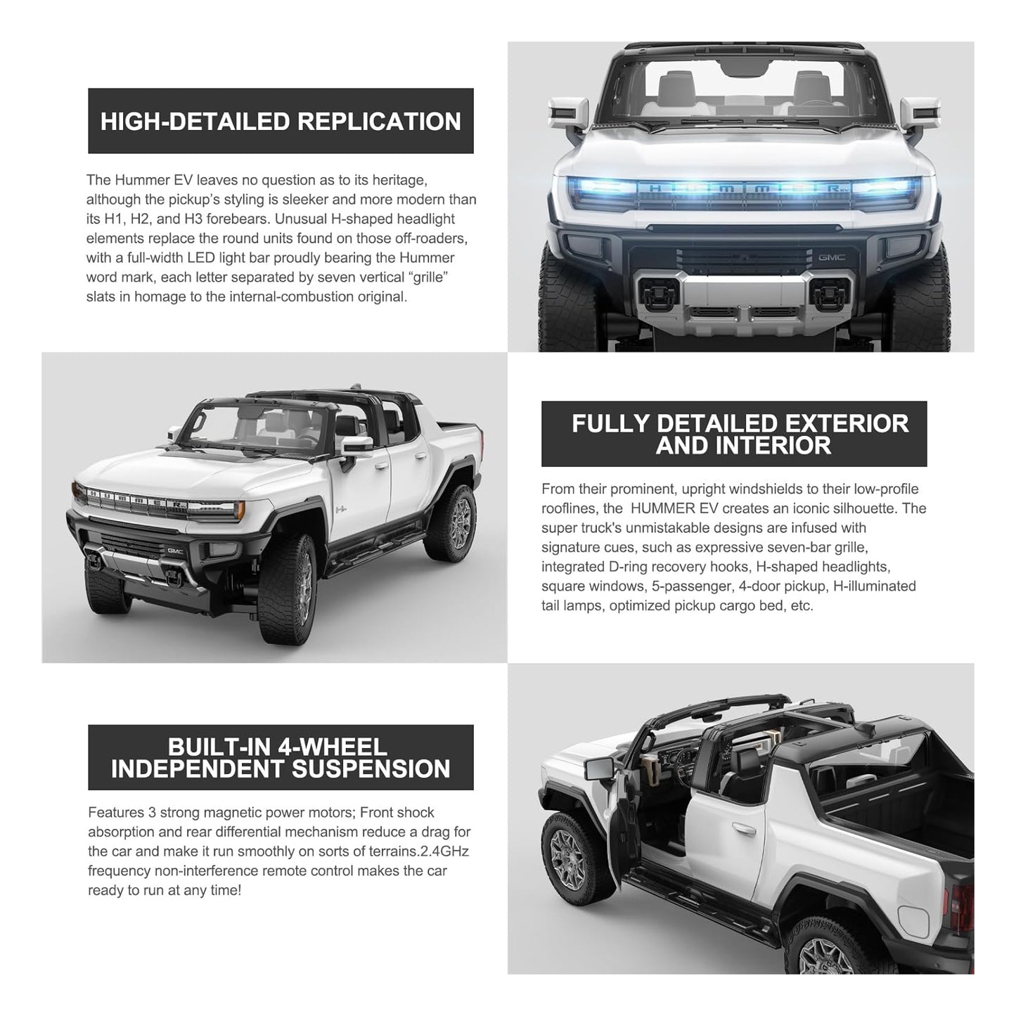 Rastar 1:16 Hummer Ev Remote Control Car - White