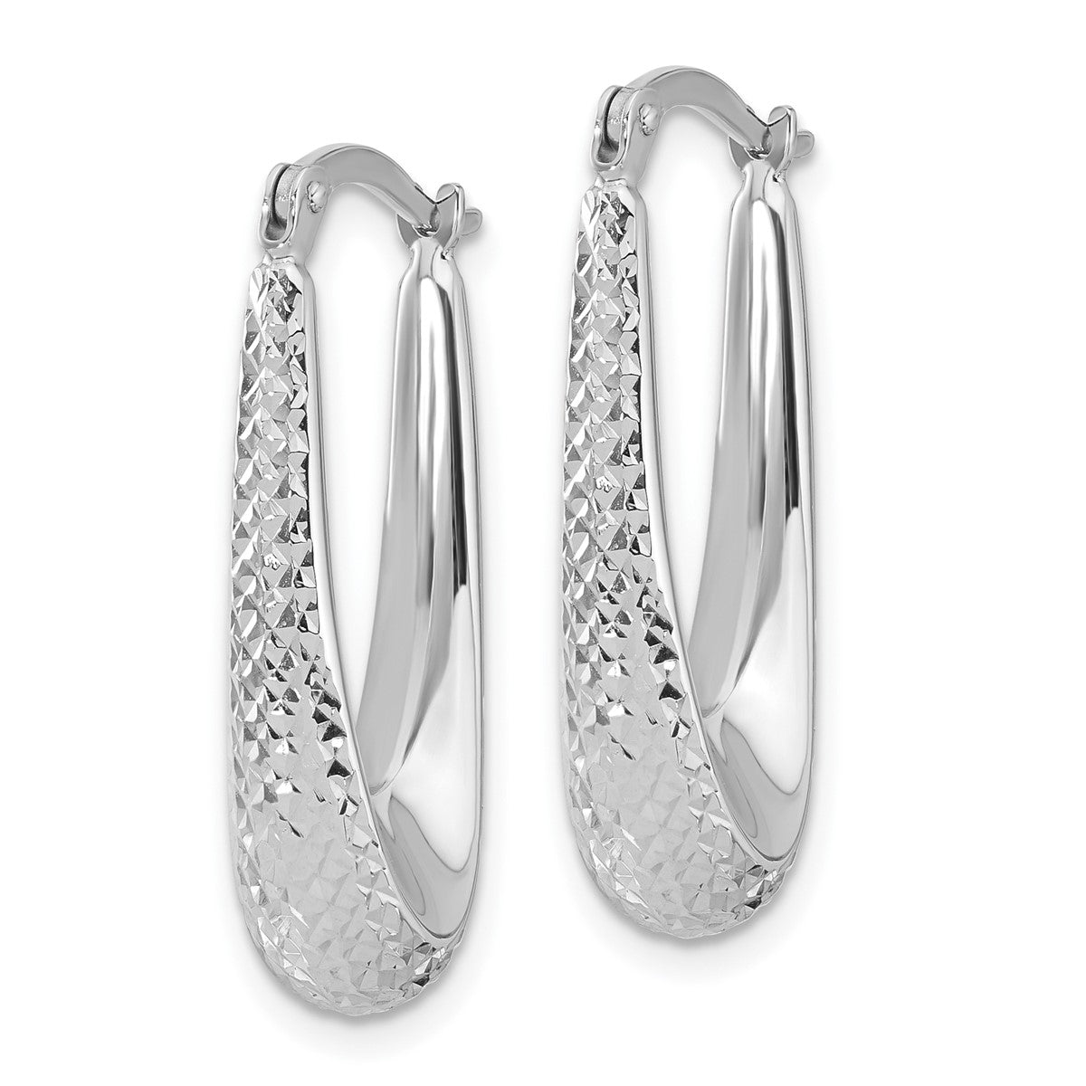 14K Leslie's Women's 6.6mm Diamond-Cut Hoop Earrings in Rhodium Plating-over 14K White Gold