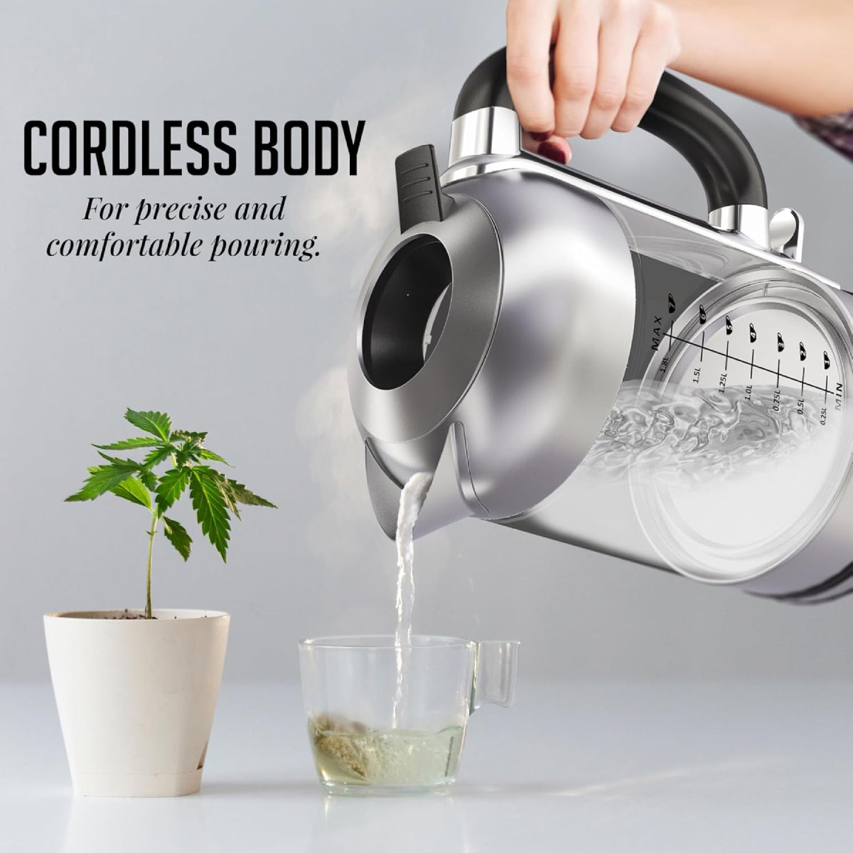 Ovente KG71S 1500W Electric Kettle with Boil Dry Protection - Silver