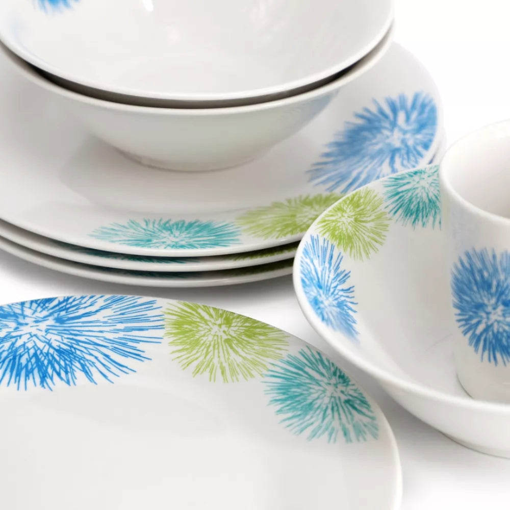 Gibson Home Meadow Dinnerware Set (12-Pieces) - White/Blue
