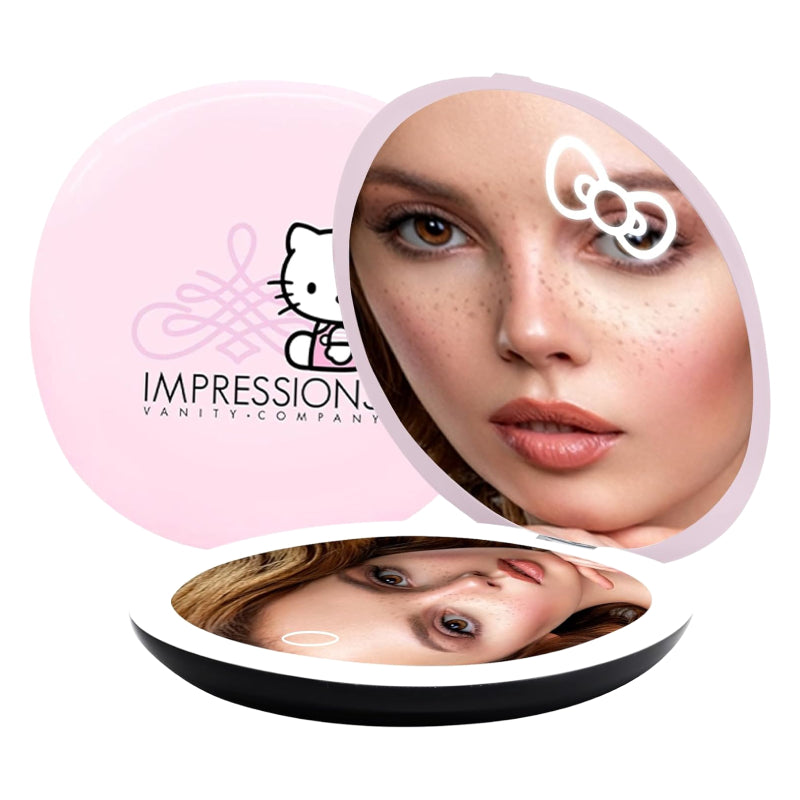 Impressions Vanity Hello Kitty Swirl Compact Mirror with Daylight LED Lighting (Pink)