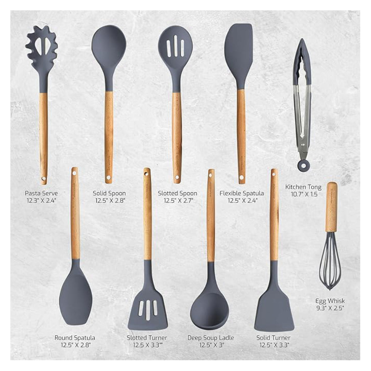 Ovente Silicone Kitchen Utensils Set (17 Pieces) - Gray