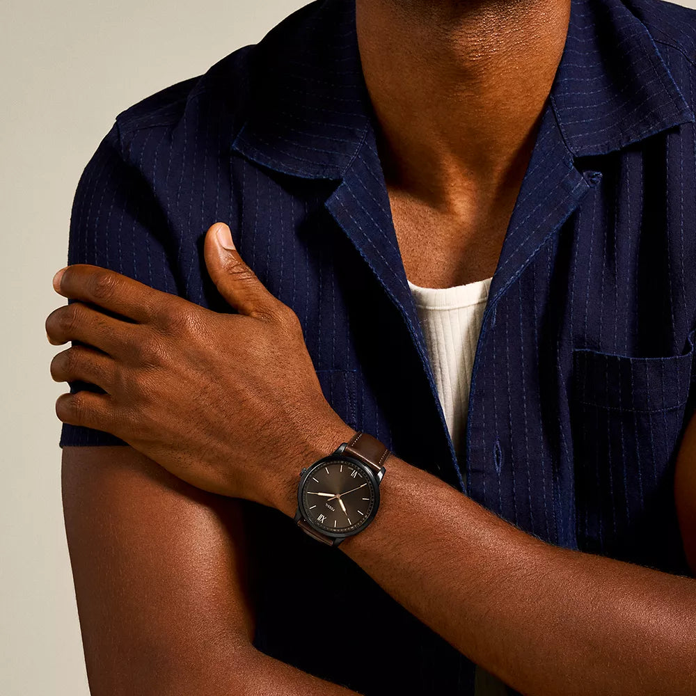 Fossil The Minimalist 3H Men's 44mm Brown Strap Watch - Black Dial