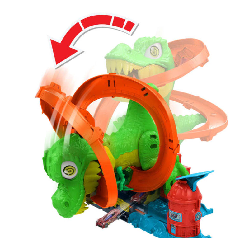 Hot Wheels City T-Rex Blaze Battle Building Playset with 1:64 Scale Die-Cast Car